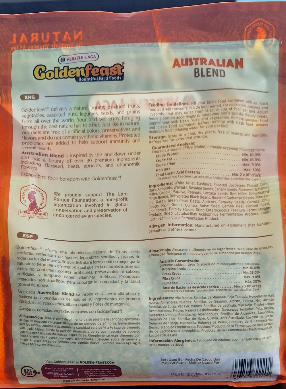 Goldenfeast Australian blend Lovebird & cockatiel