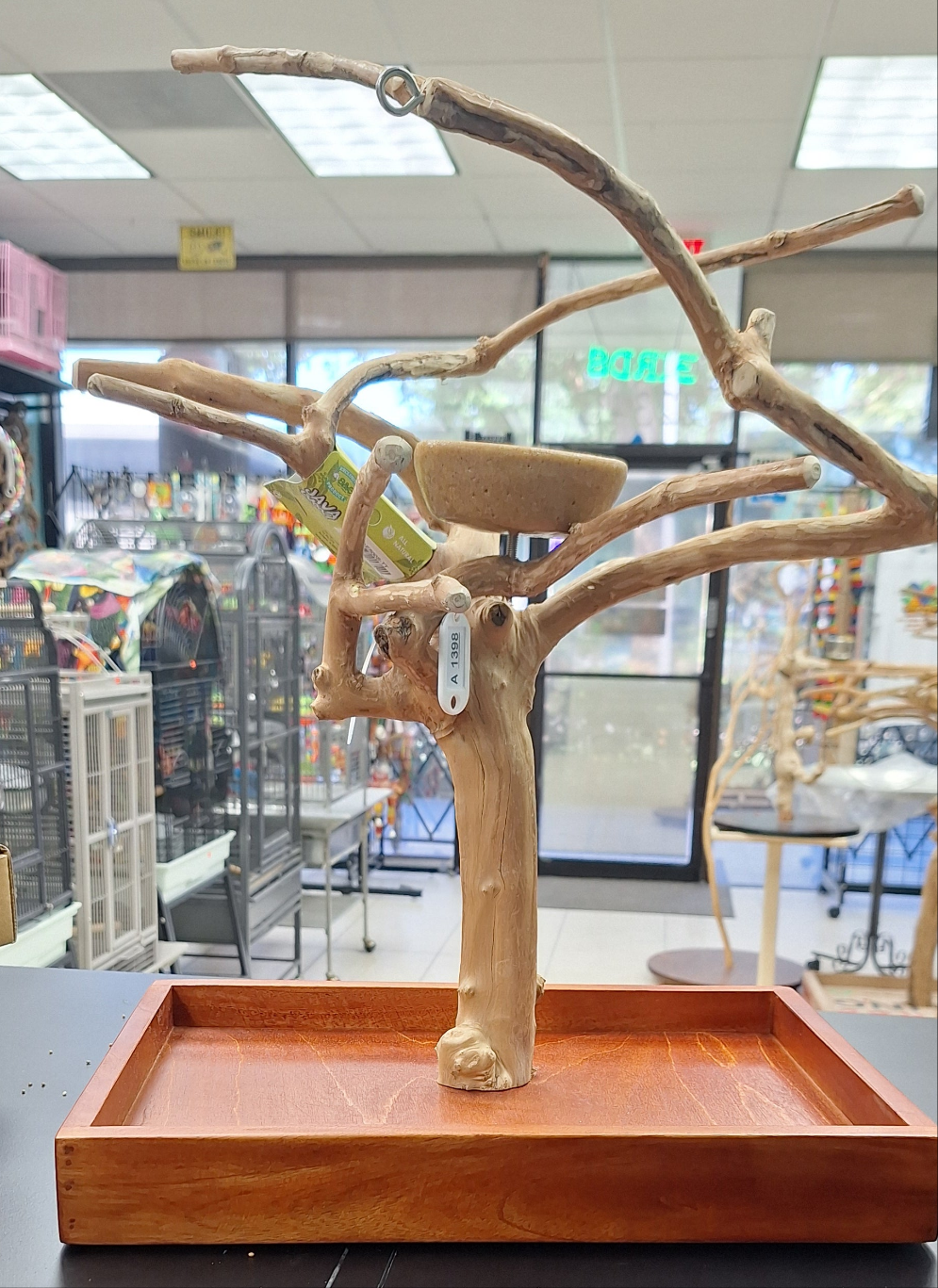 Java wood Table top play stand small 15"x10"×20"