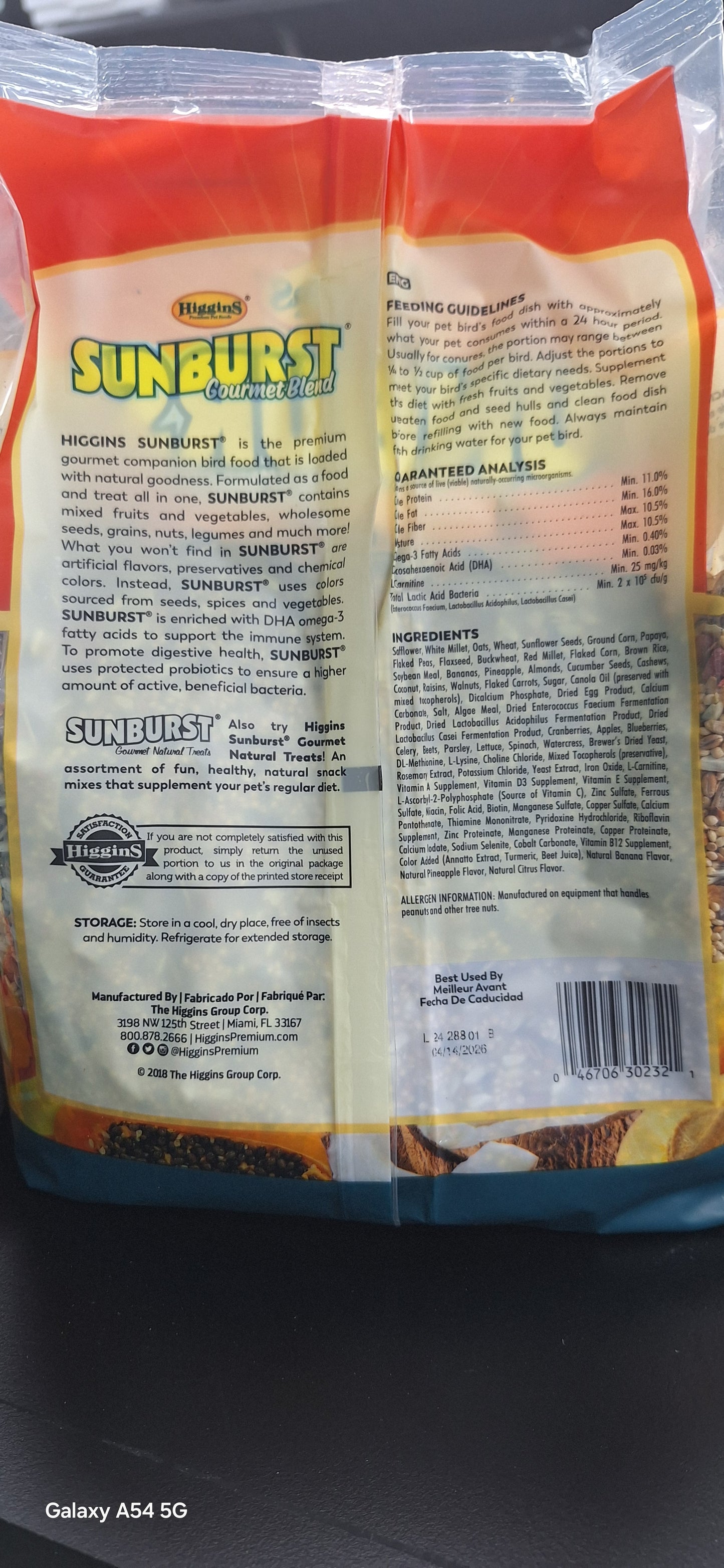 SunBurst Gourmet Blend Higgins conure